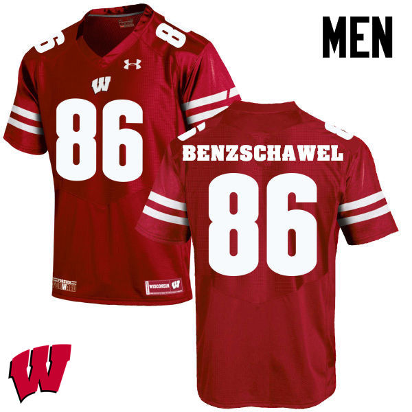 Men Wisconsin Badgers #90 Luke Benzschawel College Football Jerseys-Red